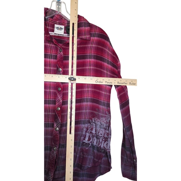 Harley-Davidson Flannel Ombre Plaid Logo Women's size Small Biker Shirt - Picture 3 of 8